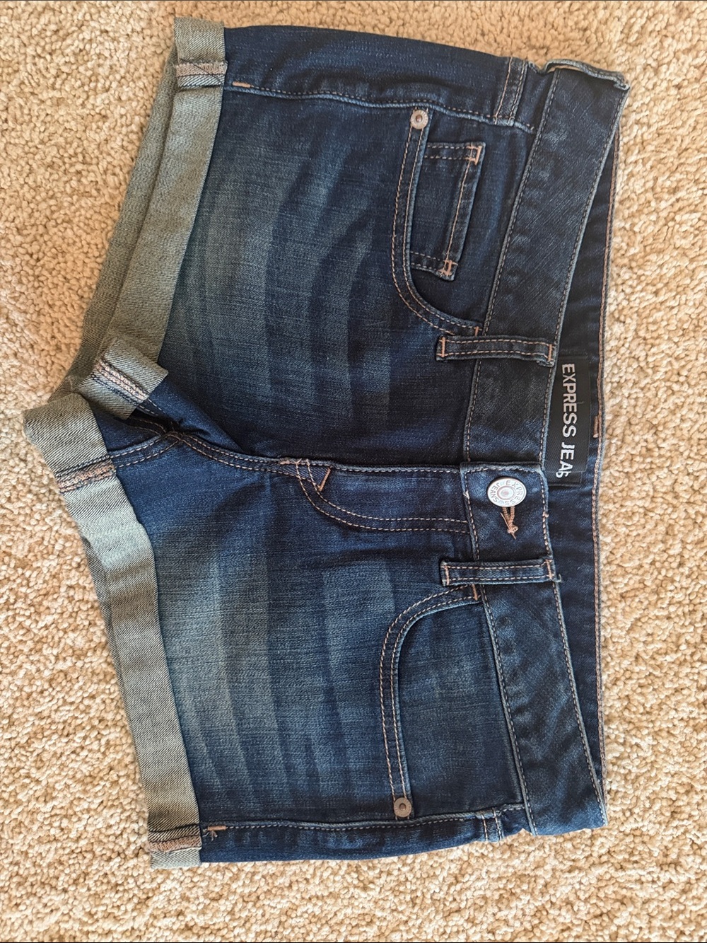 Express Dark Blue Denim Cuffed Jean Shorts
